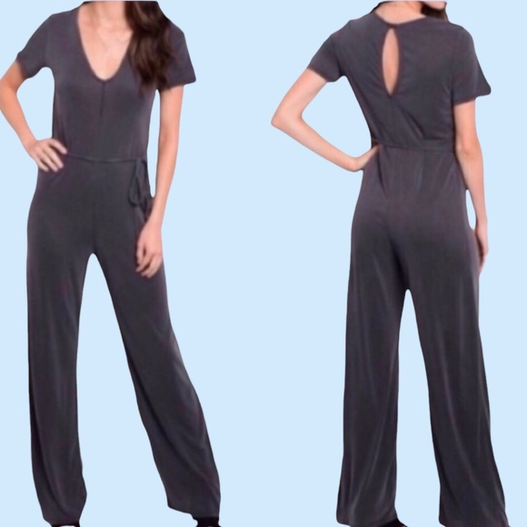 Honey Punch Pants - CHARCOAL GRAY WIDE LEG JUMPSUIT